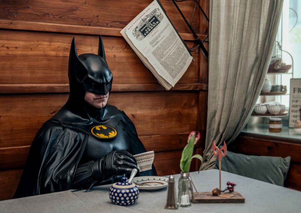 Batman drinks coffee - superheros in their daily life